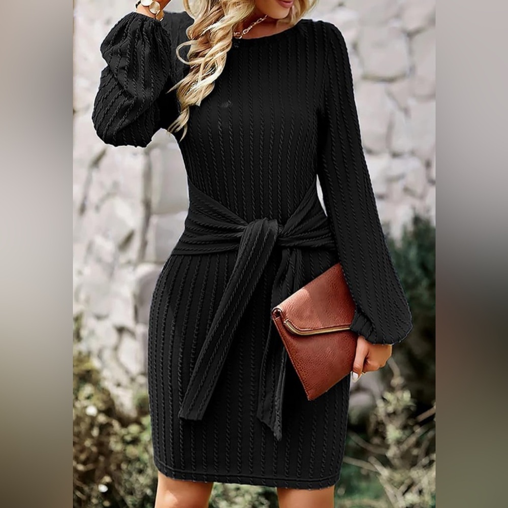 Hotouch XXL Chic Black Long Sleeve Knit Dress BODYCON Gorgeous Elegant Date Nite
